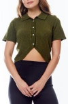 By Design Arizona Short Sleeve Crop Cardigan In Rifle Green