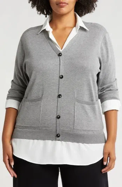 By Design Arlo Twofer Sweater In Light Grey Heather/white
