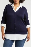 By Design Arlo Twofer Sweater In Peacoat/white