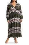 By Design Aruba Long Sleeve Maxi Dress In Deep Depths/ White