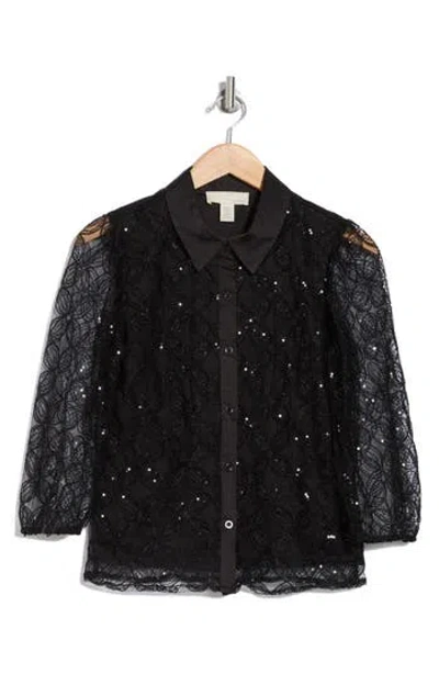 By Design Ashley Sequin Button-up Shirt In Black
