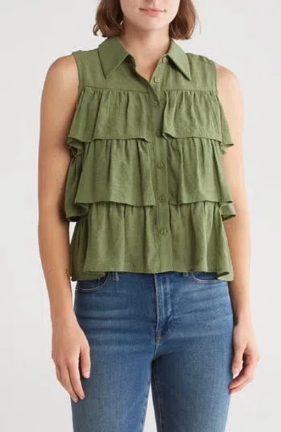 By Design Aurora Sleeveless Tiered Top In Dill