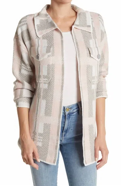 By Design Ava Plaid Cardigan Jacket In Jamey Ivory In Pink