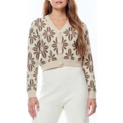 By Design Belle Floral Crop Cardigan In Flower Fiesta Tapioca/brown