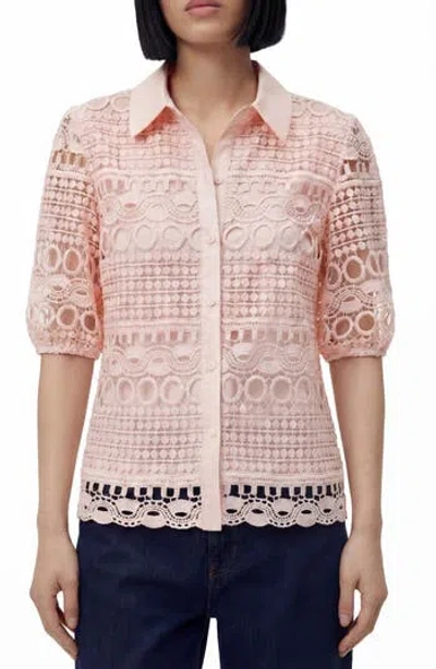 By Design Brianna Lace Puff Sleeve Button-up Top In Pink