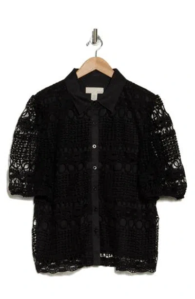 By Design Brianna Short Sleeve Lace Top In Black