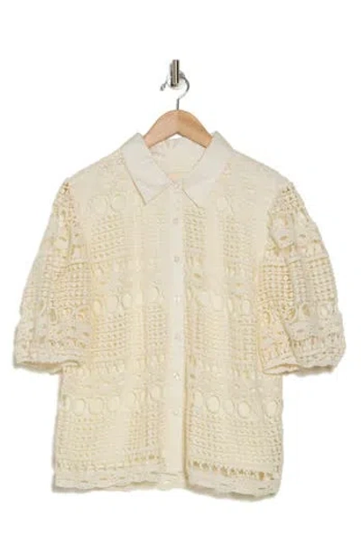 By Design Brianna Short Sleeve Lace Top In Gardenia