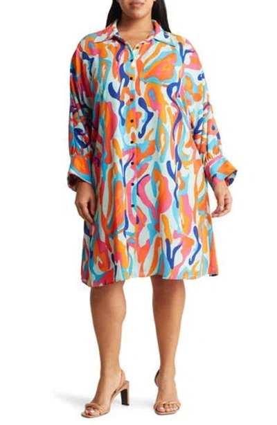 By Design Brooklyn Iii Long Sleeve Shirtdress In Teal/lava Leopard