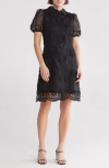 By Design Brynn Floral Embroidered Puff Sleeve Shirtdress In Black