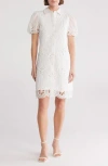 By Design Brynn Floral Embroidered Puff Sleeve Shirtdress In Gardenia