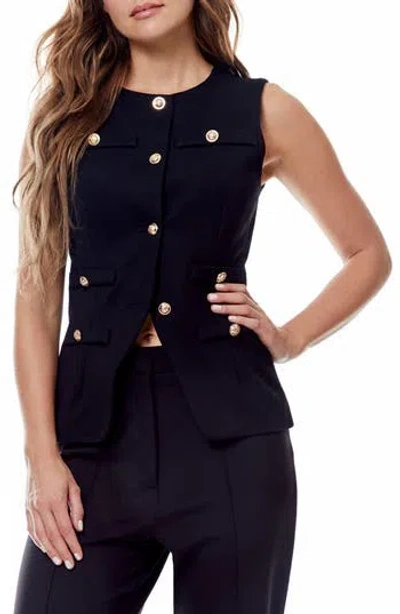 By Design Button Front Vest In Black