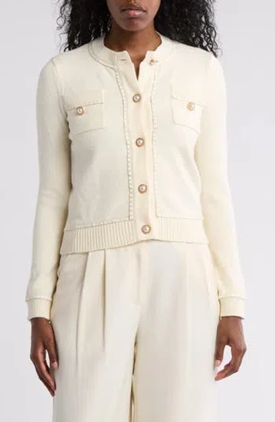 By Design Casey Faux Pearl Button Cardigan In Ivory/ Ivory