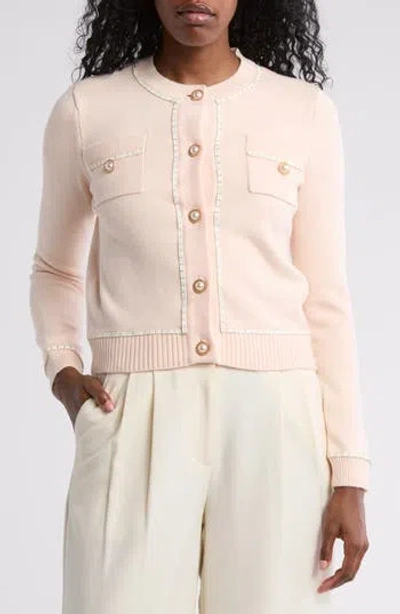 By Design Casey Faux Pearl Button Cardigan In Soft Pink