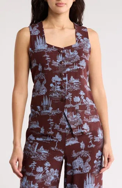 By Design Cassie Toile Vest In Totally Toile/ Chocolate