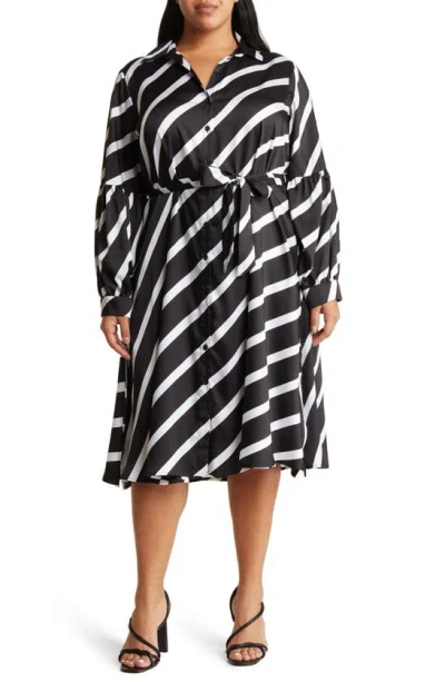 By Design Castaway Stripe Long Sleeve Shirtdress In Black And White Combo