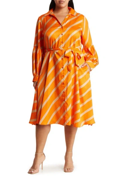 By Design Castaway Stripe Long Sleeve Shirtdress In Orange