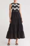 By Design Chloe Floral Sleeveless Tiered Maxi Dress In Antique White/black