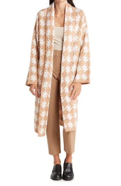 By Design Chloe Open Patterned Cardigan In Houndstooth Blush Combo A/s