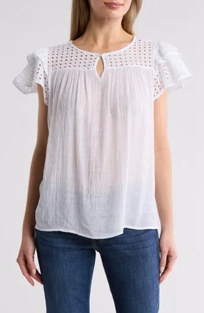 By Design Demi Eyelet Sleeve Top In Bright White