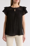 By Design Demi Eyelet Sleeve Top In Jet Black