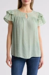 By Design Demi Eyelet Sleeve Top In Sage