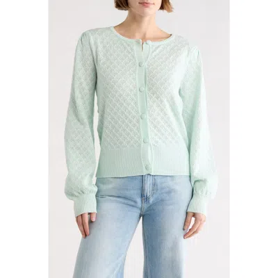 By Design Eileen Pointelle Knit Cardigan In Blue