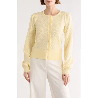 By Design Eileen Pointelle Knit Cardigan In Yellow