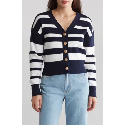 By Design Eira Stripe Cardigan In Navy Blazer/bright White