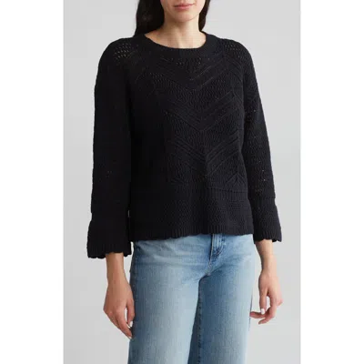 By Design Eliana Openwork Sweater In Black