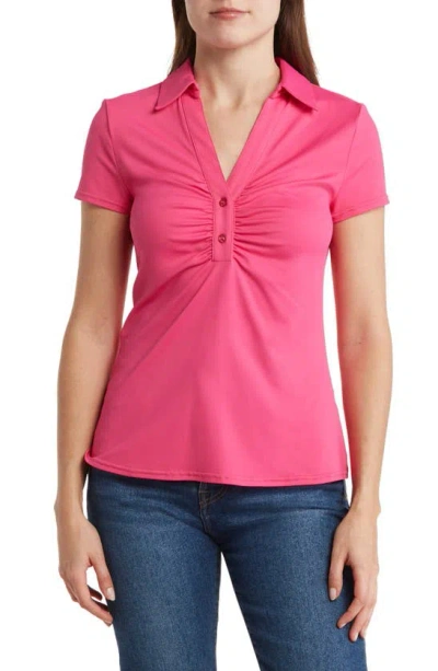 By Design Elly Cap Sleeve Ruched Polo In Fuchsia Purple