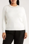 By Design Embellished Crewneck Sweater In White
