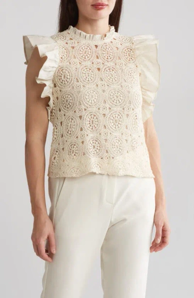 By Design Emma Cotton Crochet Top In Antique White