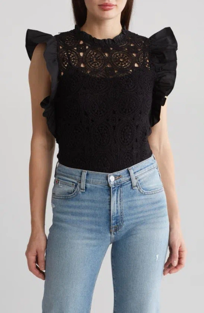 By Design Emma Cotton Crochet Top In Black