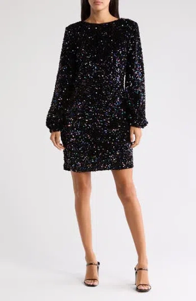 By Design Empire State Ii Sequin Long Sleeve Dress In Black/multi