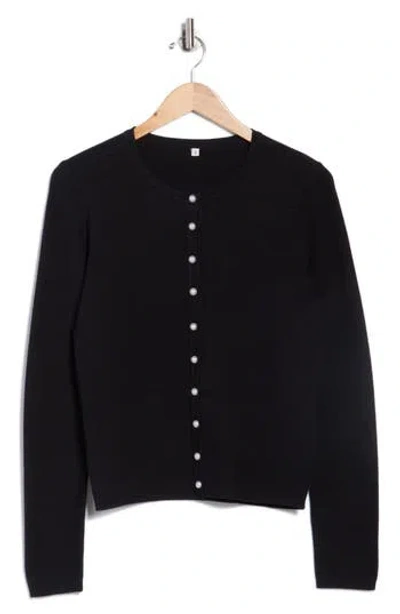 By Design Faux Pearl Button Cardigan In Black