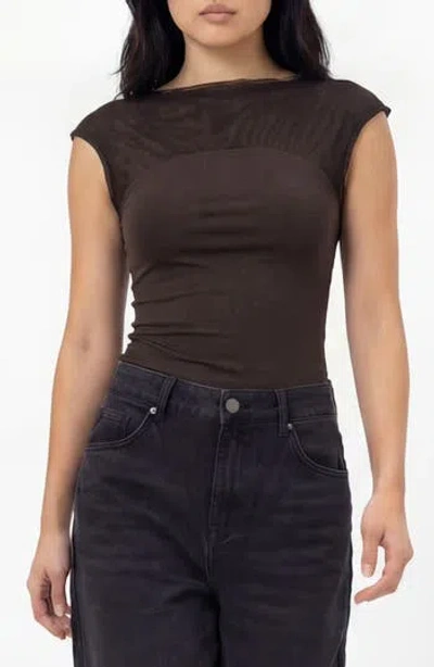 By Design Fiona Mesh Top In Brown