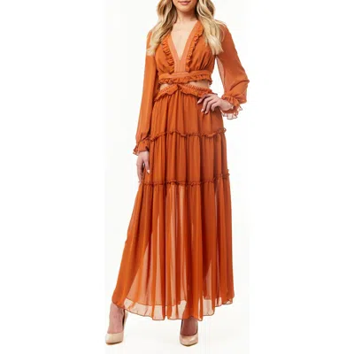 By Design France Long Sleeve Chiffon Maxi Dress