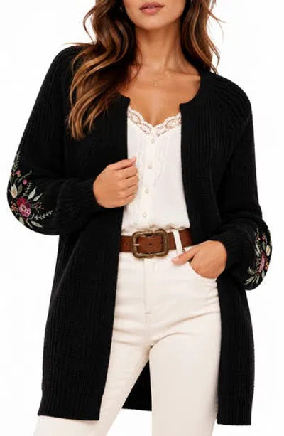 By Design Free Spirit Embroidered Cardigan In Black