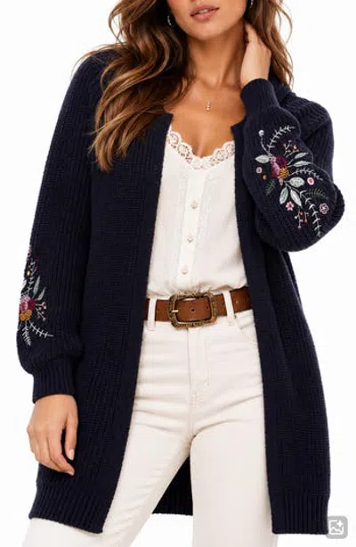 By Design Free Spirit Embroidered Cardigan In Navy Blazer