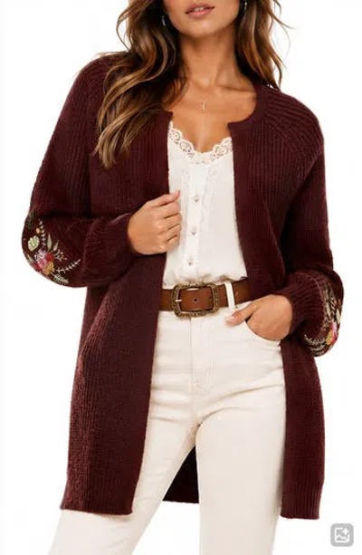 By Design Free Spirit Embroidered Cardigan In Raisin