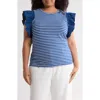 By Design Geneva Stripe Poplin Ruffle Sleeve T-shirt