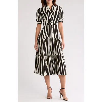 By Design Grace Button Front Midi Dress In Contrast Zebra