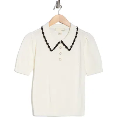 By Design Gwen Lace Trim Sweater In White