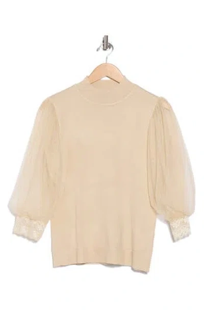 By Design Hailey Mesh Sleeve Sweater In Gold