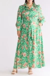 By Design Haiti Long Sleeve Maxi Shirtdress In Fiore