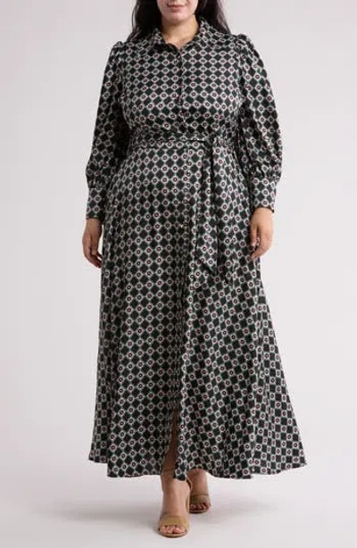 By Design Haiti Long Sleeve Maxi Shirtdress In Floral Foulard