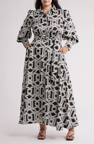 By Design Haiti Long Sleeve Maxi Shirtdress In Framed Geo