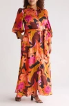 By Design Haiti Long Sleeve Maxi Shirtdress In Retro Floral Multi
