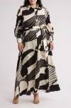 By Design Haiti Long Sleeve Maxi Shirtdress In Swirl Party
