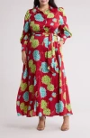 By Design Haiti Long Sleeve Maxi Shirtdress In Tossed Hydrangea